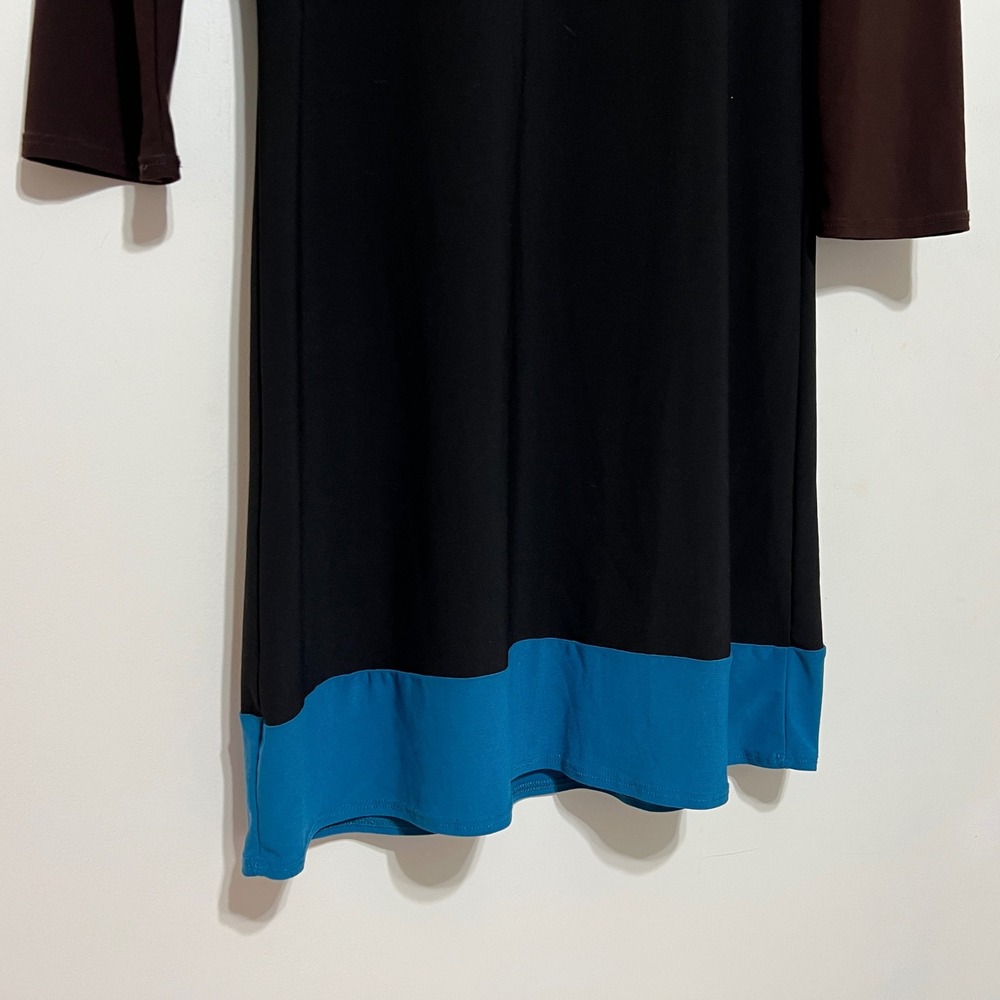 Vintage Star Vixen Womens Colorblock Dress Sz L Brown Black Teal 3/4 Sleeve Y2K - Picture 3 of 6